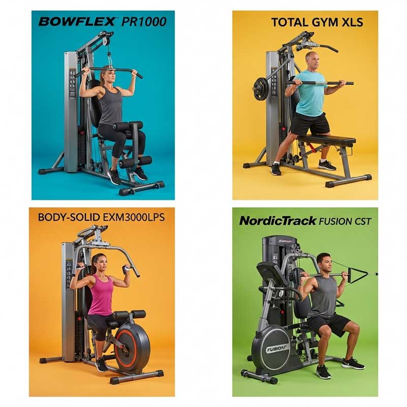 Top-rated all-in-one home gyms: Bowflex, Total Gym, Body-Solid, and NordicTrack compared.