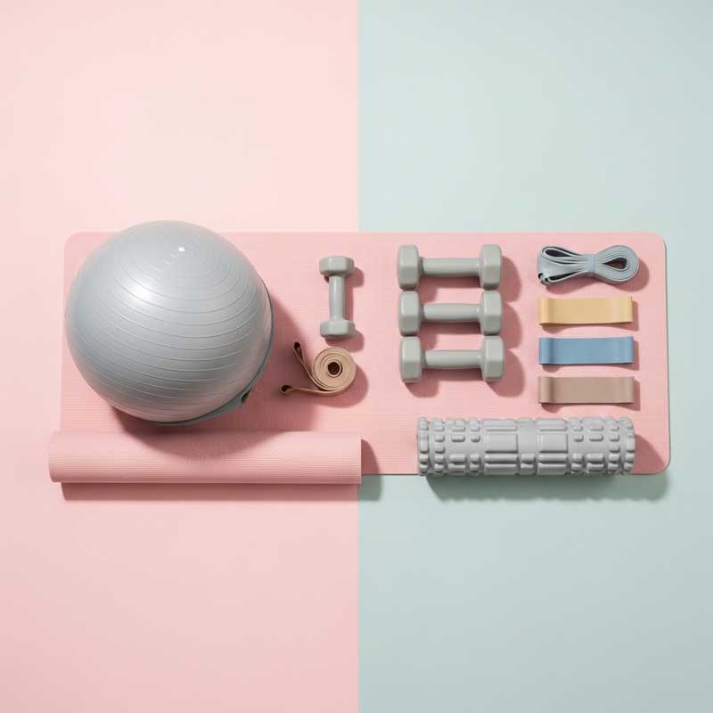 Beginner home gym essentials: light weights, resistance bands, and stability ball