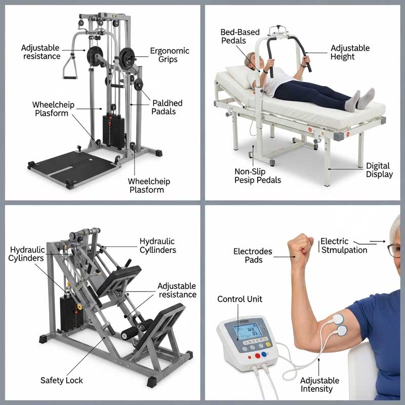 Adaptive exercise equipment for seniors with limited mobility including wheelchair-accessible machines